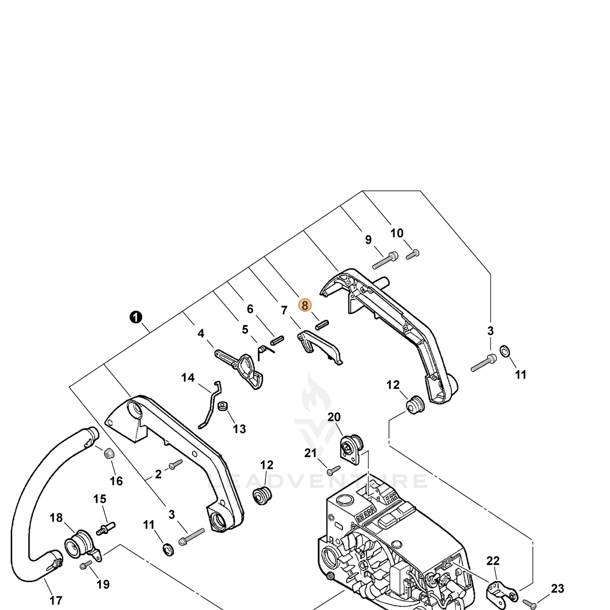 ECHO part 90034540020 — IPL diagram snippet (6x zoom, amber highlight)
