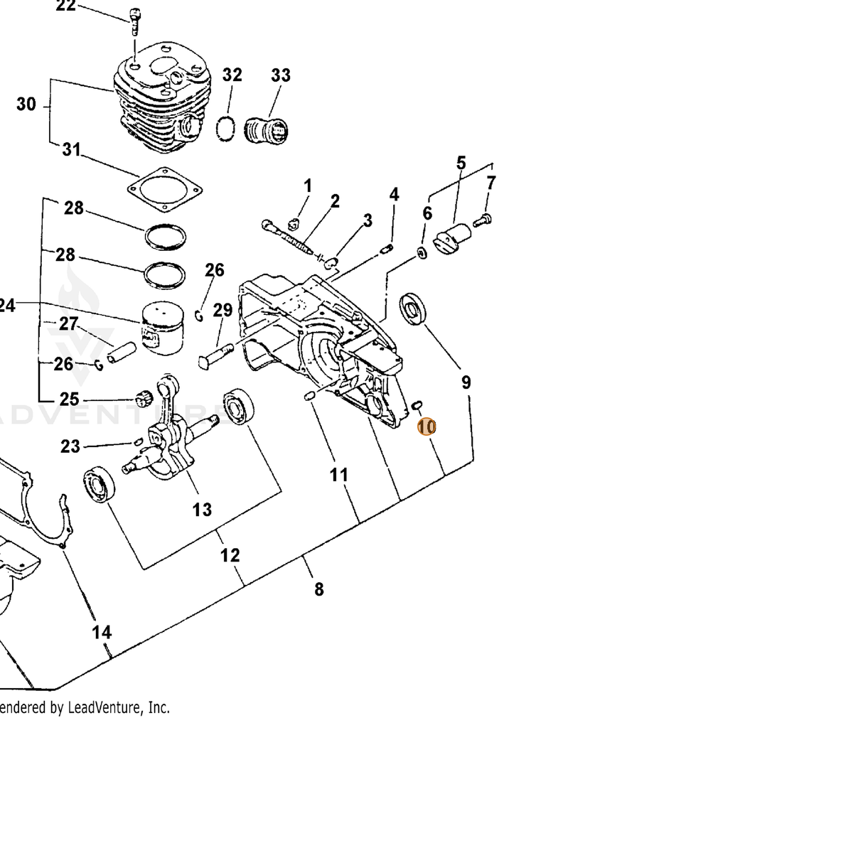 ECHO part 90034550010 — IPL diagram snippet (6x zoom, amber highlight)