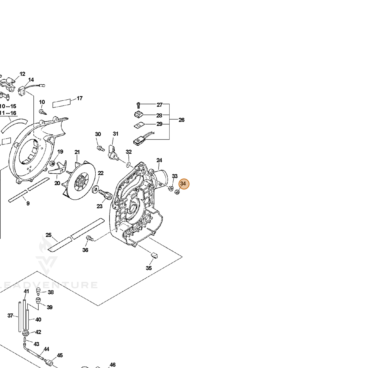 ECHO part 90050200005 — IPL diagram snippet (6x zoom, amber highlight)