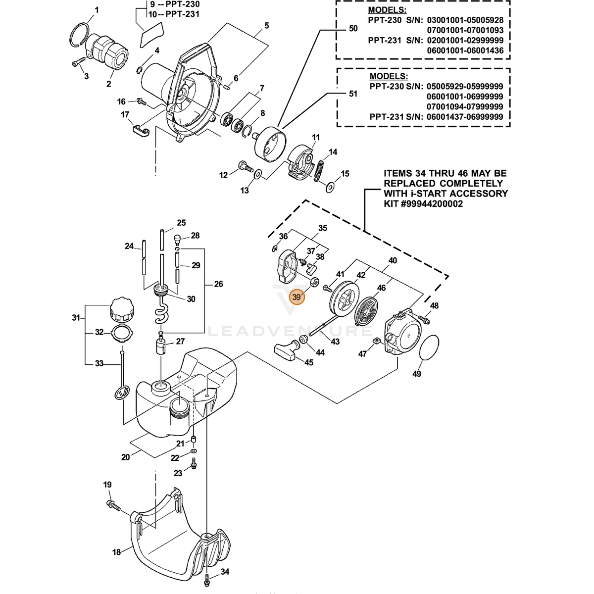 ECHO part 90050200008 — IPL diagram snippet (6x zoom, amber highlight)