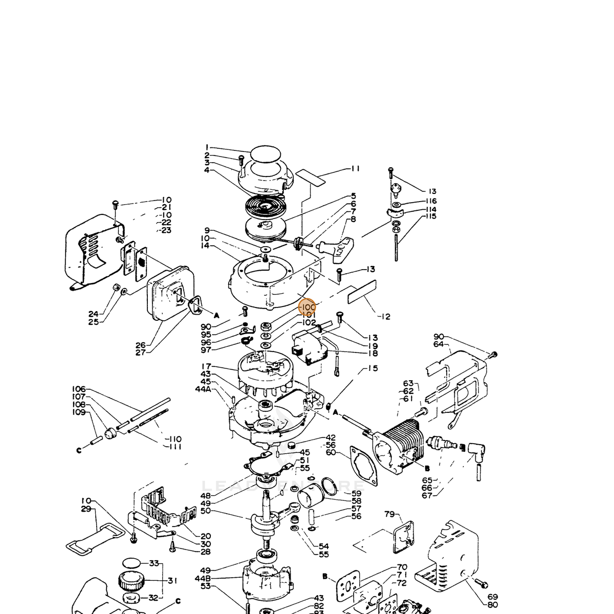 ECHO part 90051000008 — IPL diagram snippet (6x zoom, amber highlight)