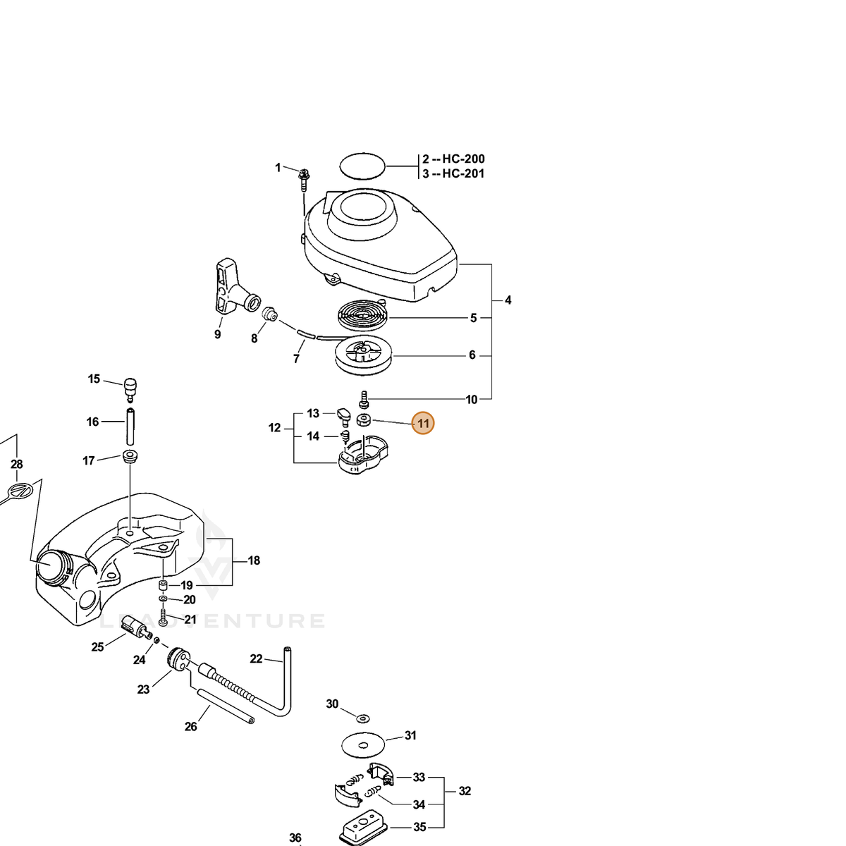 ECHO part 90051200008 — IPL diagram snippet (6x zoom, amber highlight)