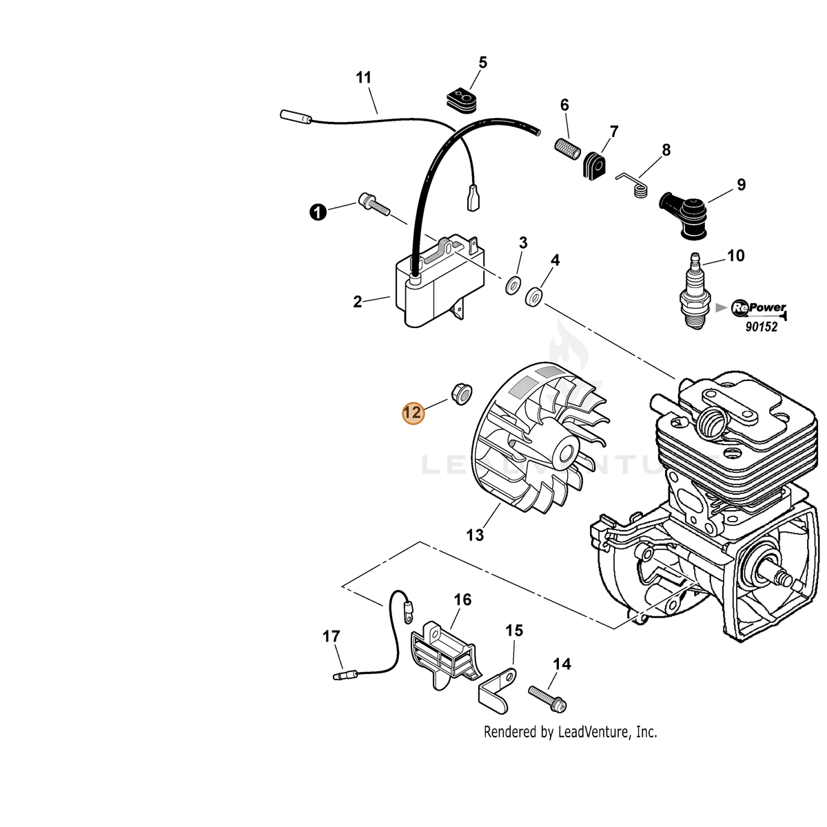 ECHO part 90051500008 — IPL diagram snippet (6x zoom, amber highlight)