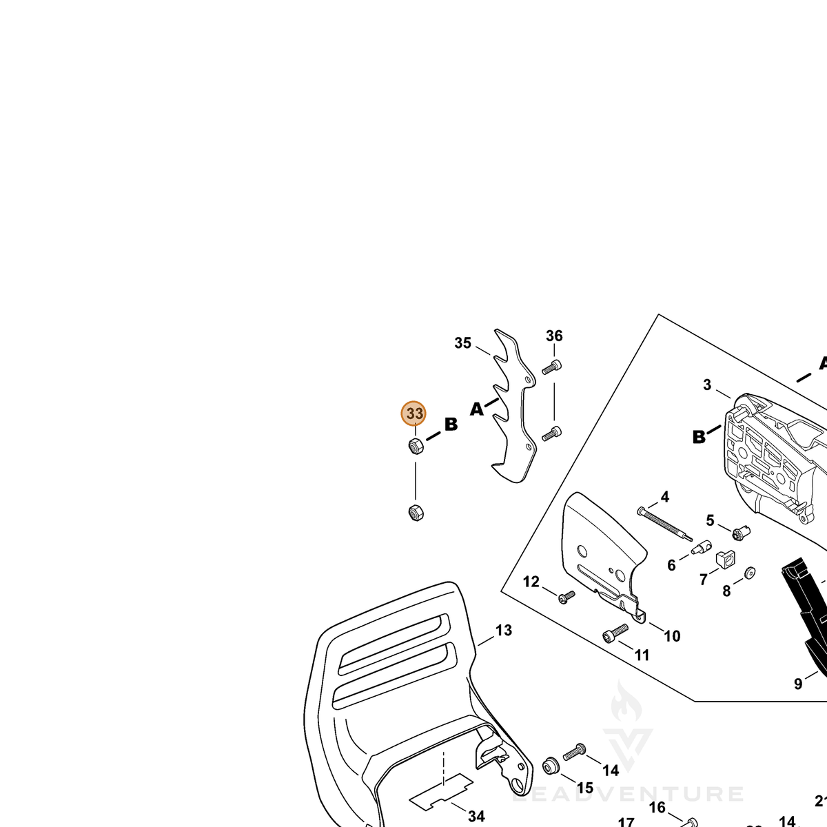 ECHO part 90056000005 — IPL diagram snippet (6x zoom, amber highlight)