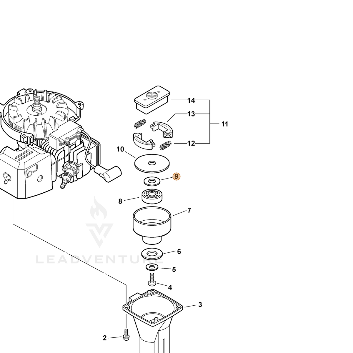 ECHO part 90060000010 — IPL diagram snippet (6x zoom, amber highlight)
