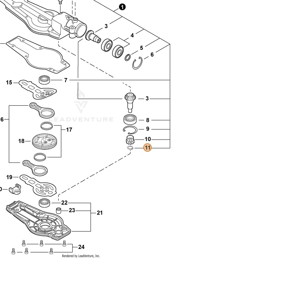 ECHO part 90070100008 — IPL diagram snippet (6x zoom, amber highlight)