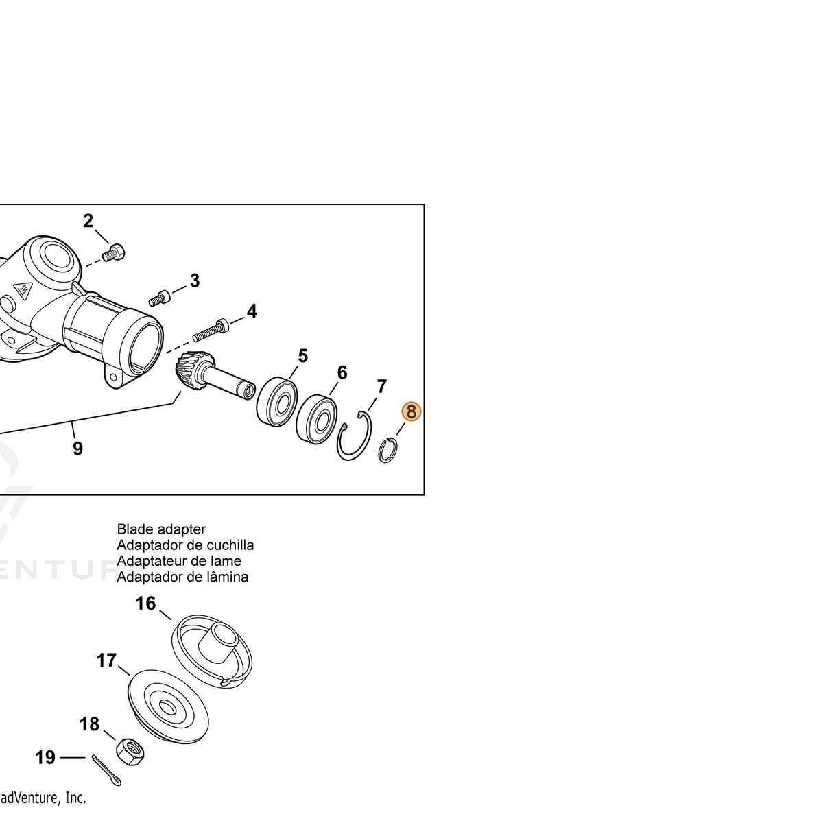ECHO part 90070100009 — IPL diagram snippet (6x zoom, amber highlight)