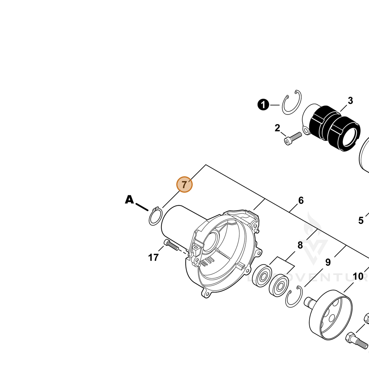 ECHO part 90070100015 — IPL diagram snippet (6x zoom, amber highlight)