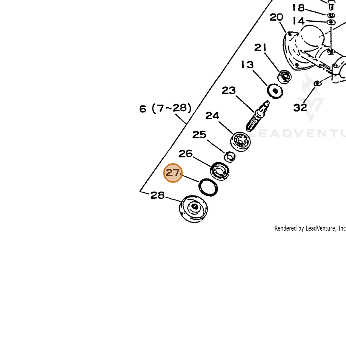 ECHO part 90070200026 — IPL diagram snippet (6x zoom, amber highlight)
