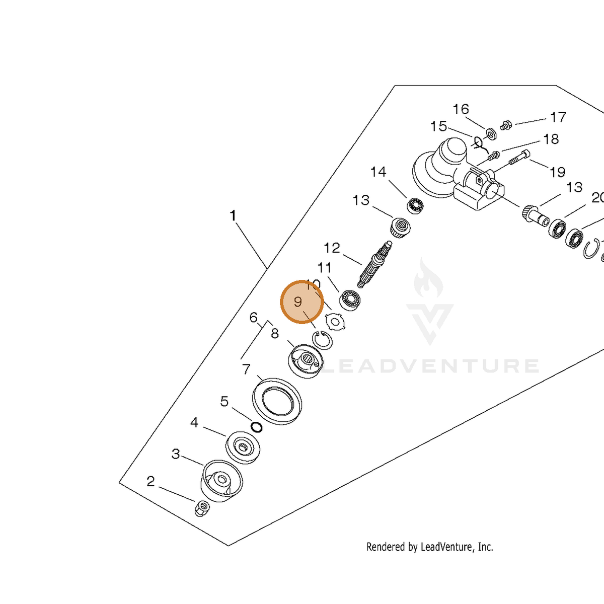 ECHO part 90070200032 — IPL diagram snippet (6x zoom, amber highlight)