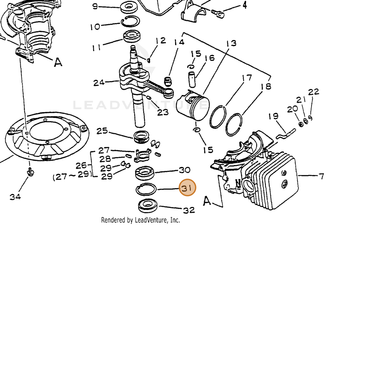 ECHO part 90070200052 — IPL diagram snippet (6x zoom, amber highlight)