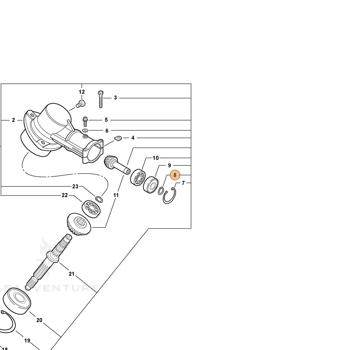 ECHO part 90070600010 — IPL diagram snippet (6x zoom, amber highlight)