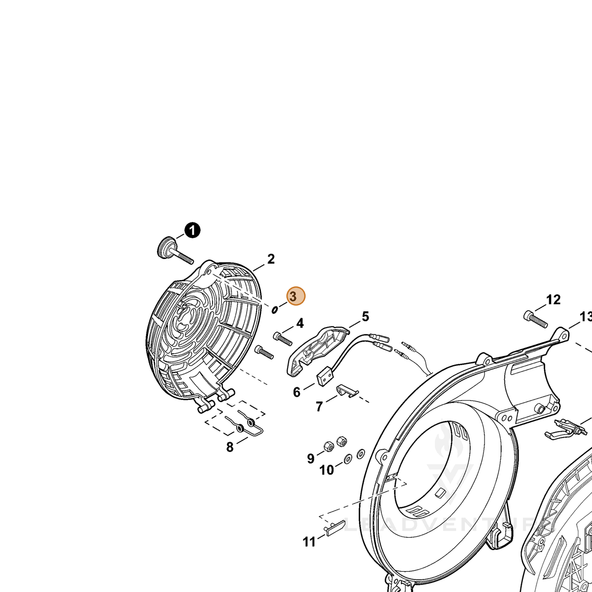 ECHO part 90072000003 — IPL diagram snippet (6x zoom, amber highlight)