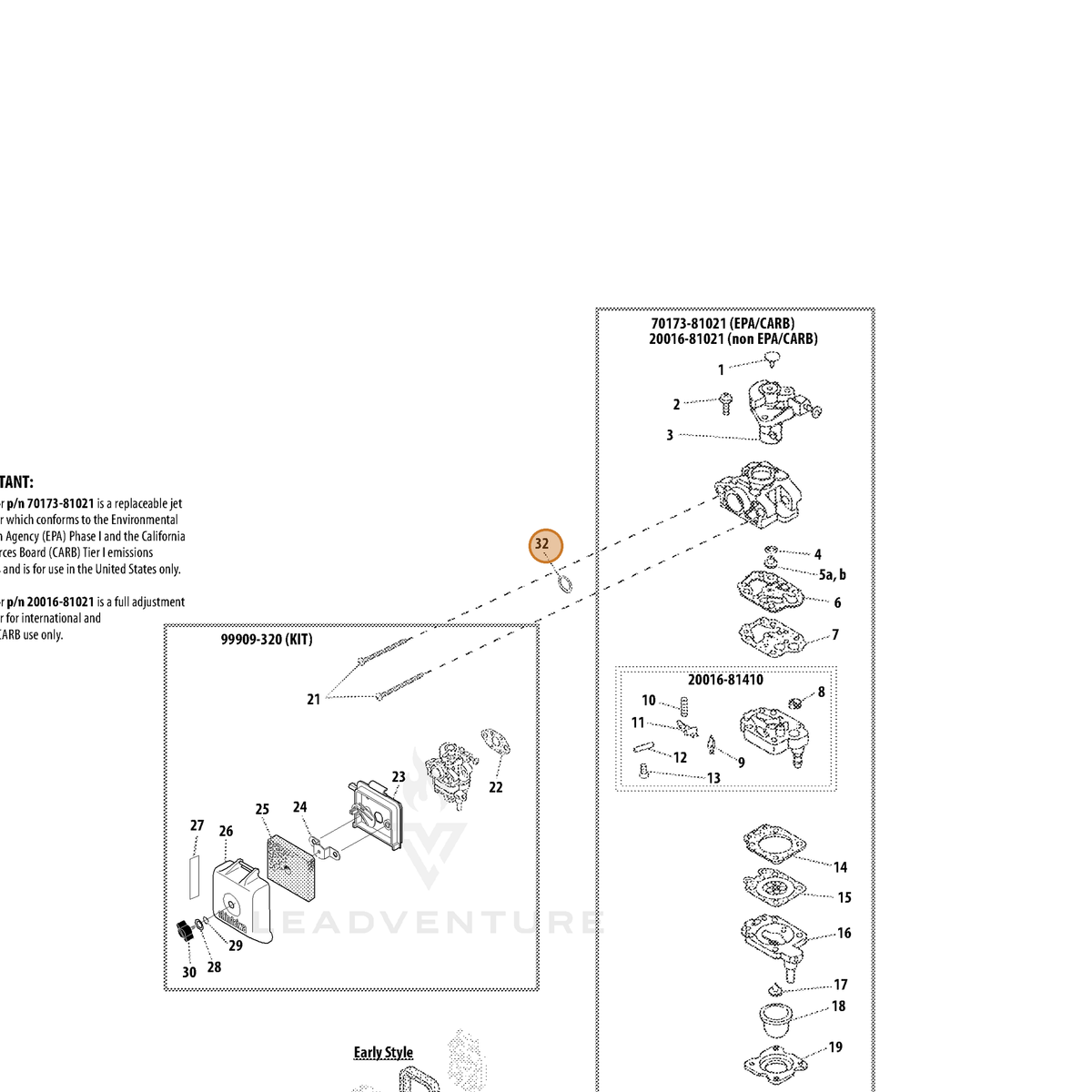 ECHO part 90072000015 — IPL diagram snippet (6x zoom, amber highlight)