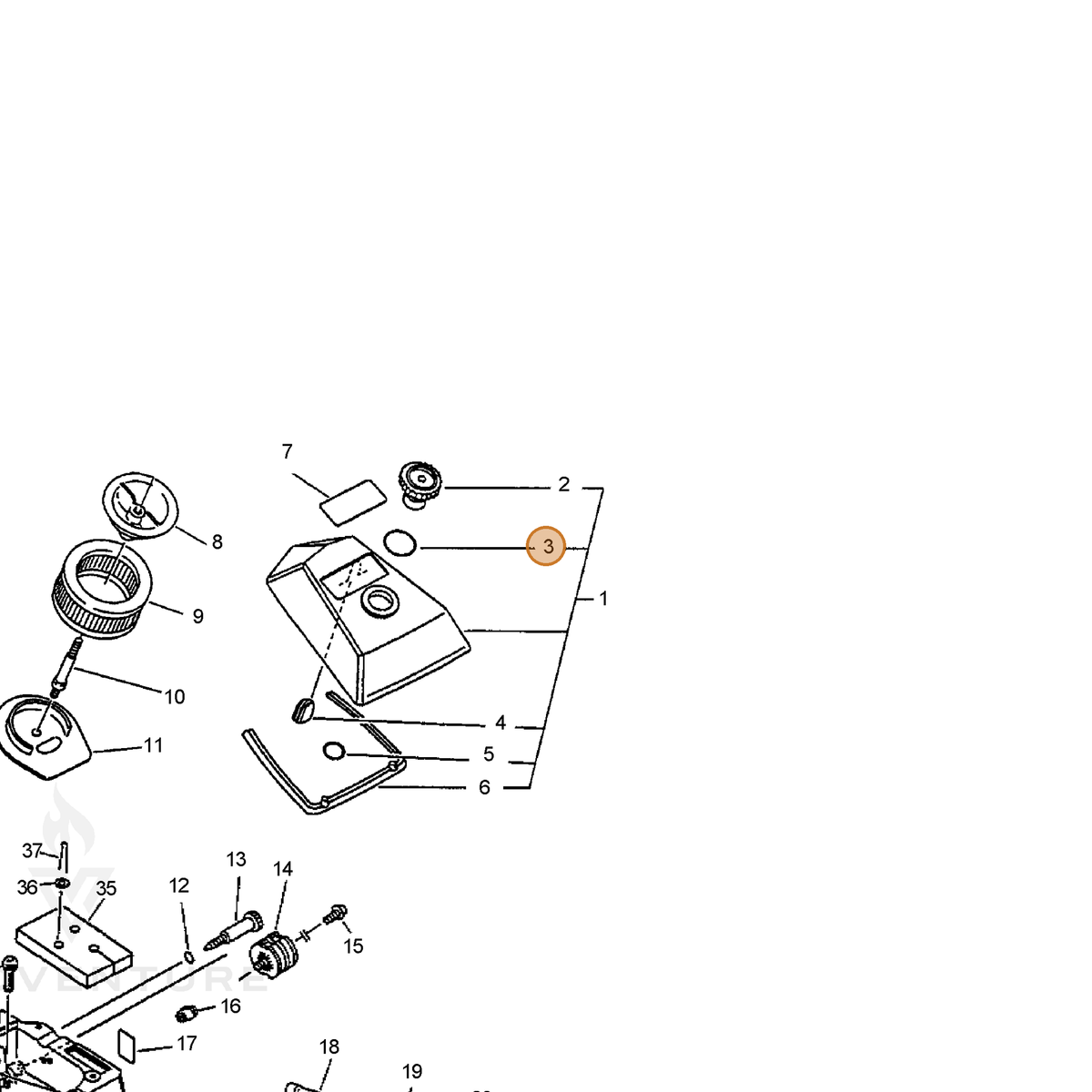 ECHO part 90072000021 — IPL diagram snippet (6x zoom, amber highlight)