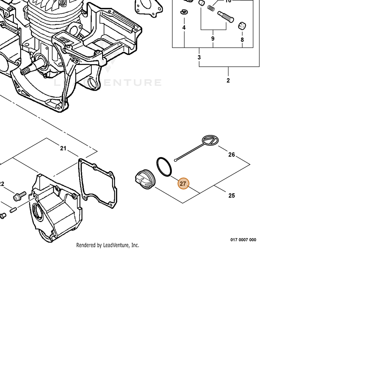 ECHO part 90072100025 — IPL diagram snippet (6x zoom, amber highlight)