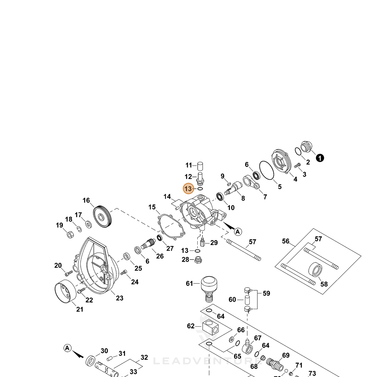 ECHO part 90072230112 — IPL diagram snippet (6x zoom, amber highlight)