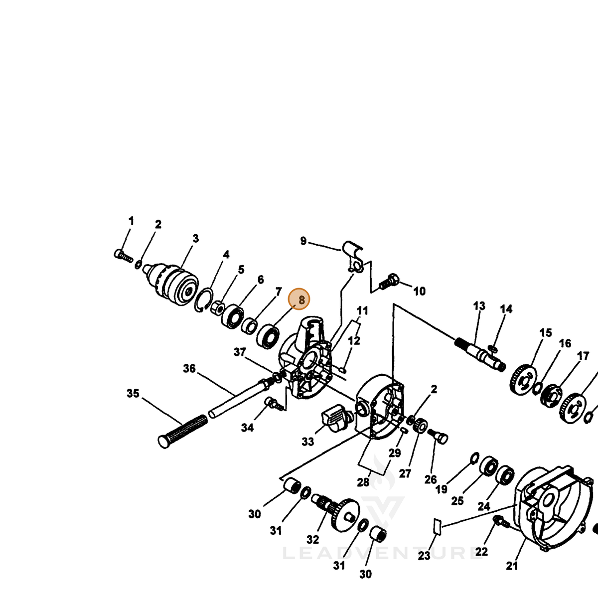 ECHO part 90080036002 — IPL diagram snippet (6x zoom, amber highlight)