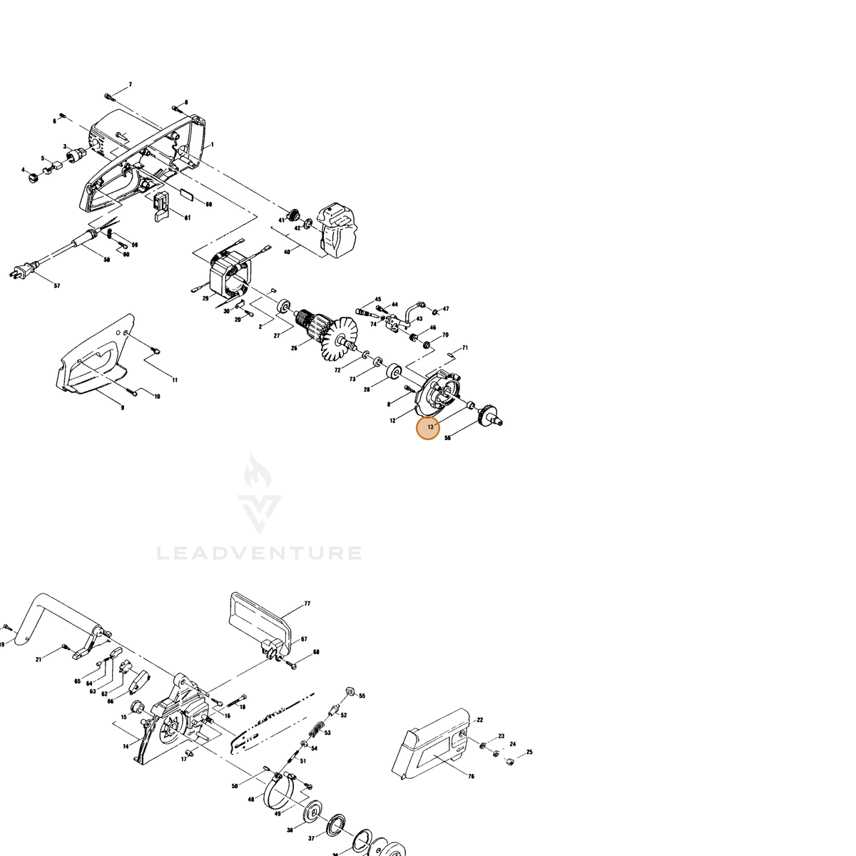 ECHO part 90080400607 — IPL diagram snippet (6x zoom, amber highlight)