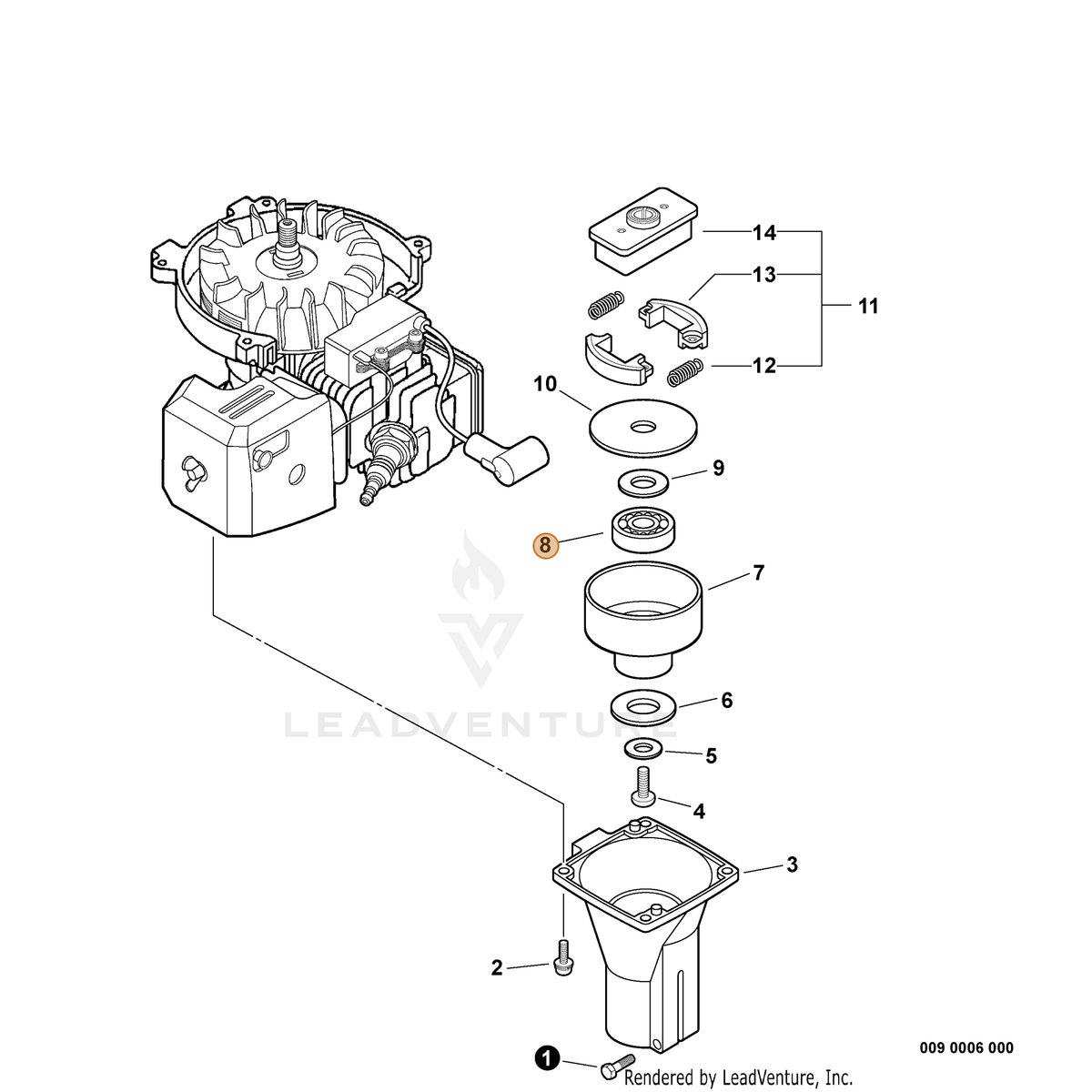 ECHO part 90080836000 — IPL diagram snippet (6x zoom, amber highlight)