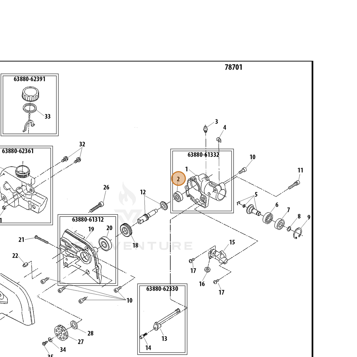 ECHO part 90081400627 — IPL diagram snippet (6x zoom, amber highlight)