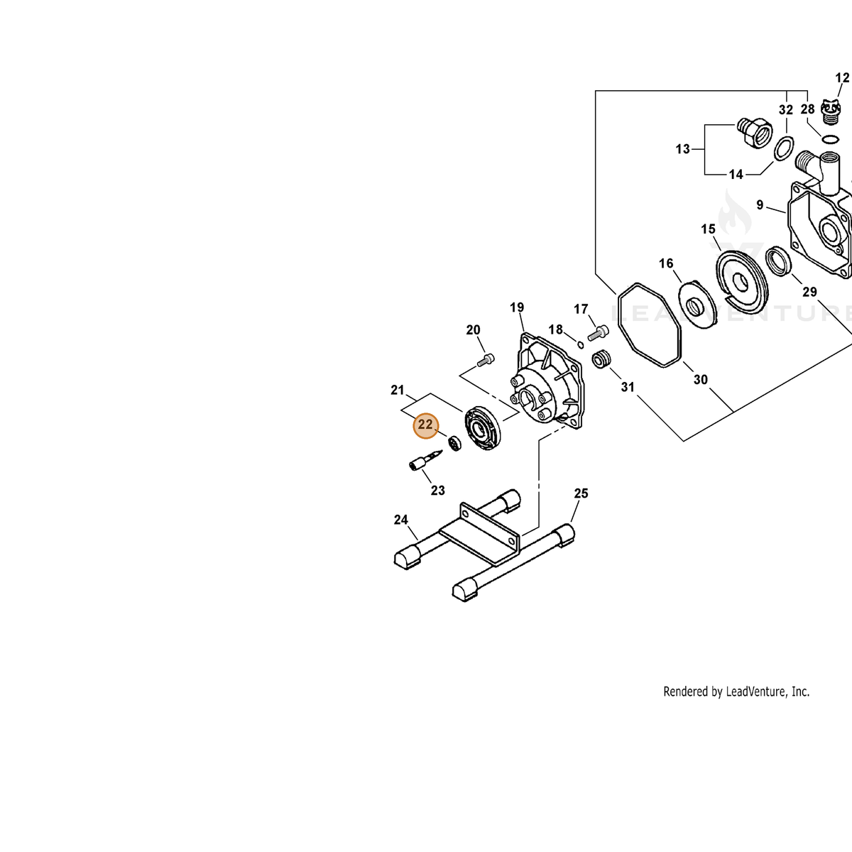 ECHO part 90081436201 — IPL diagram snippet (6x zoom, amber highlight)