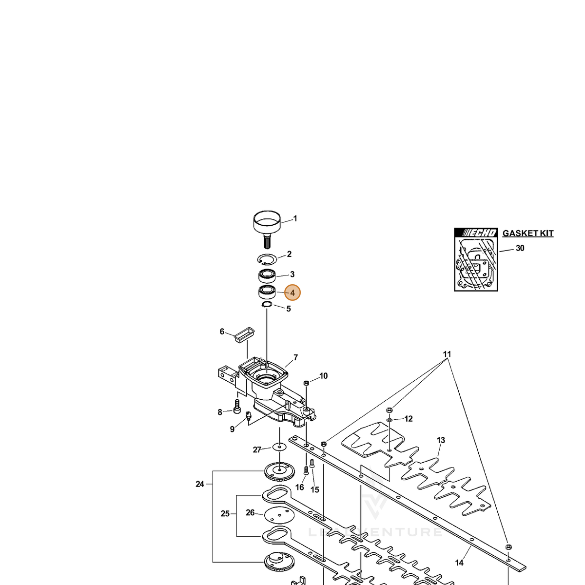 ECHO part 90087036202 — IPL diagram snippet (6x zoom, amber highlight)