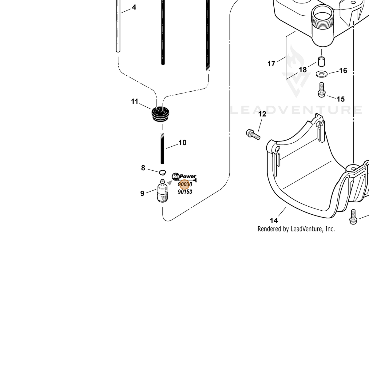 ECHO part 90153Y — IPL diagram snippet (6x zoom, amber highlight)