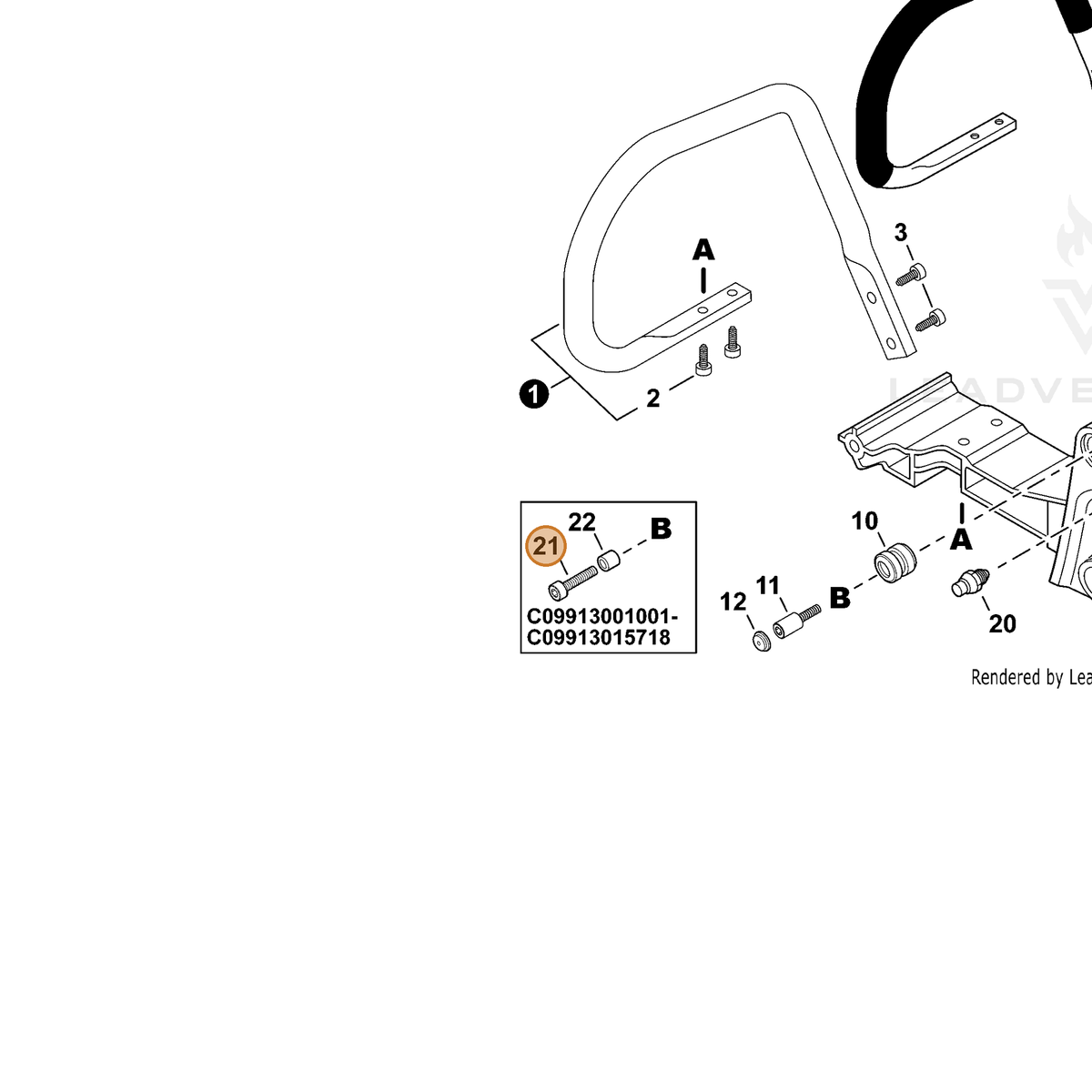 ECHO part 9110004022 — IPL diagram snippet (6x zoom, amber highlight)