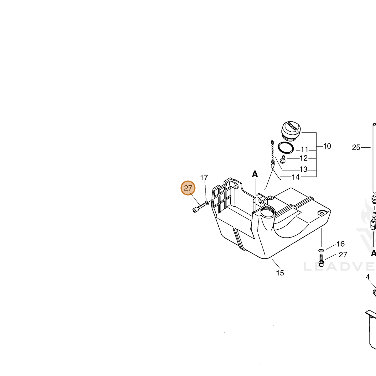 ECHO part 9111905016 — IPL diagram snippet (6x zoom, amber highlight)