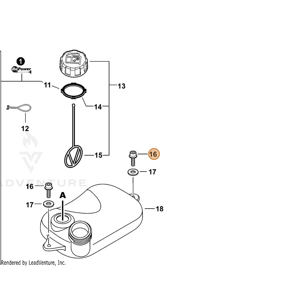 ECHO part 9114705020 — IPL diagram snippet (6x zoom, amber highlight)