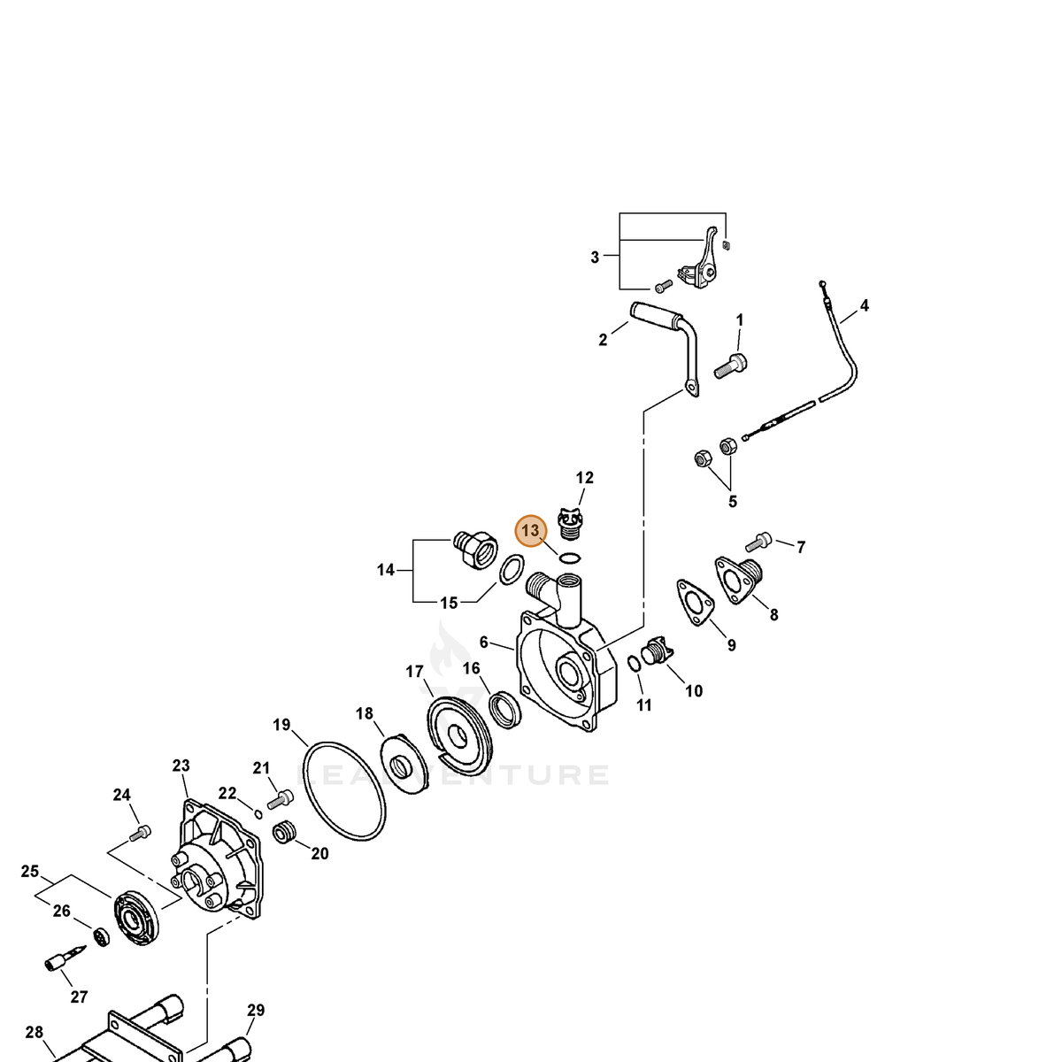 ECHO part 9250004105 — IPL diagram snippet (6x zoom, amber highlight)