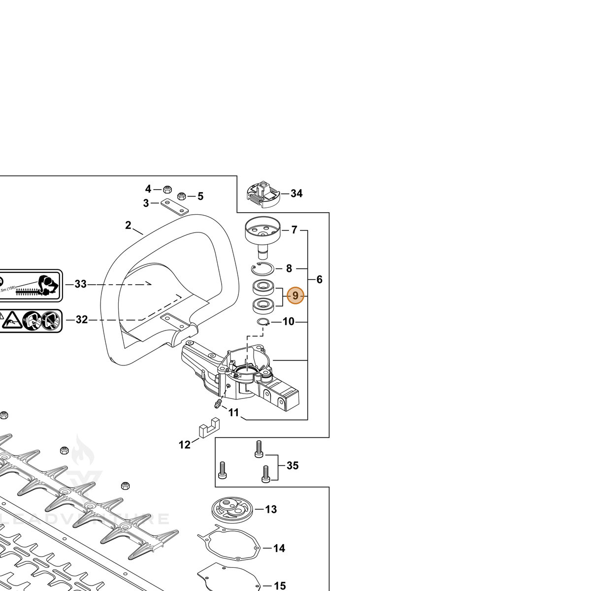ECHO part 9405236002 — IPL diagram snippet (6x zoom, amber highlight)