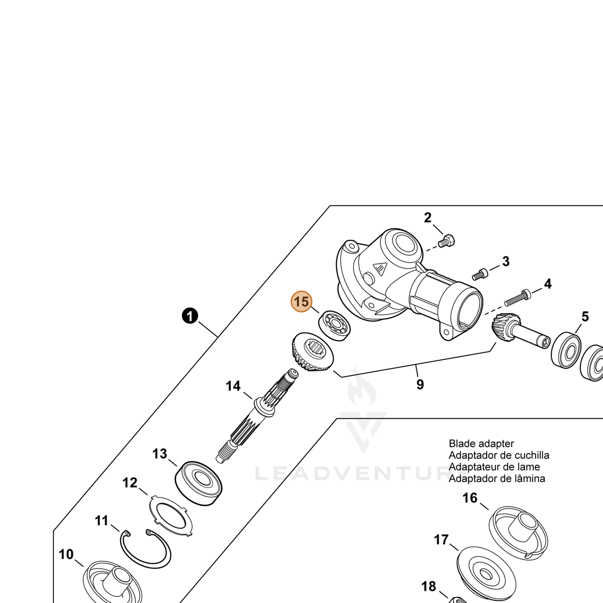 ECHO part 9411000629 — IPL diagram snippet (6x zoom, amber highlight)