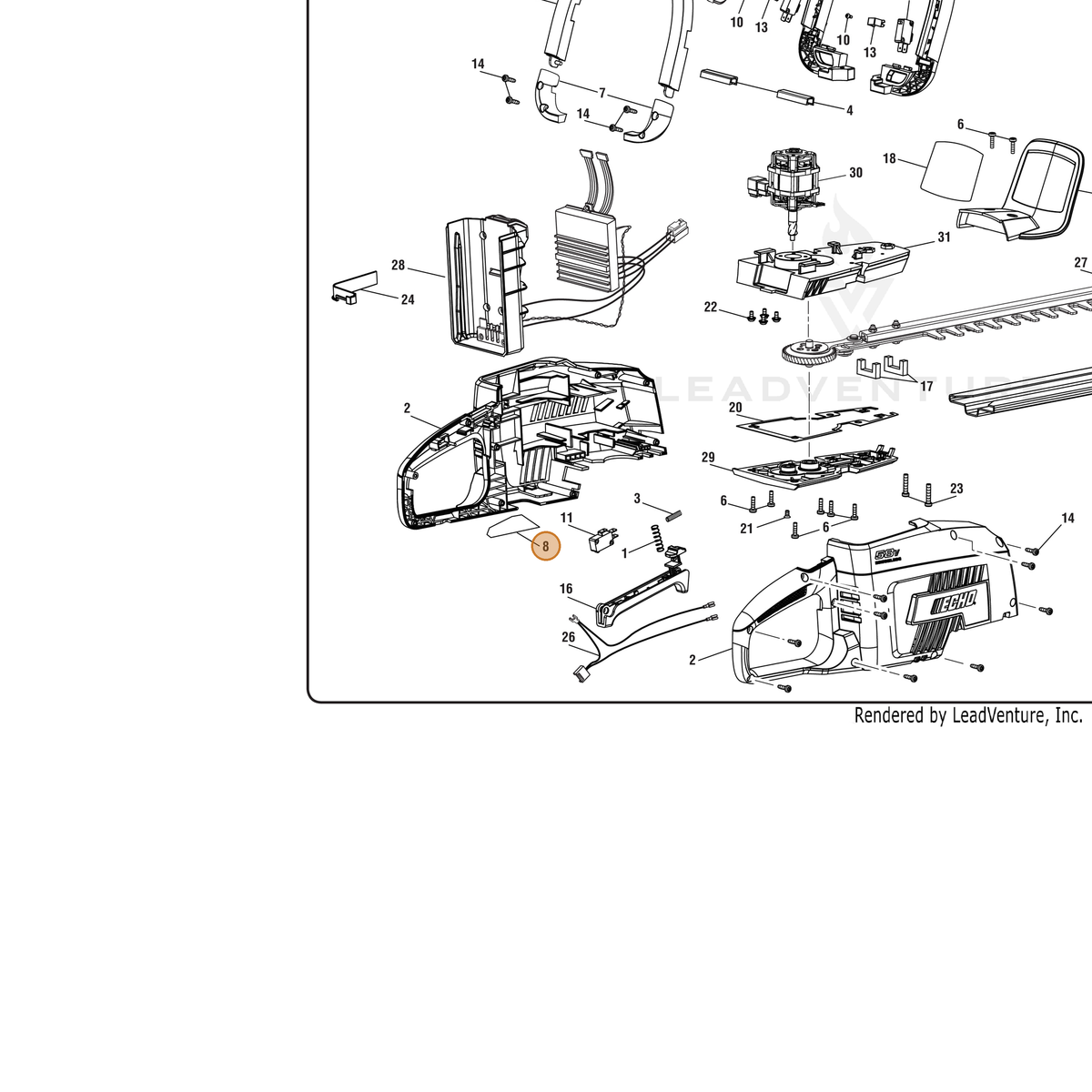 ECHO part 941588076 — IPL diagram snippet (6x zoom, amber highlight)