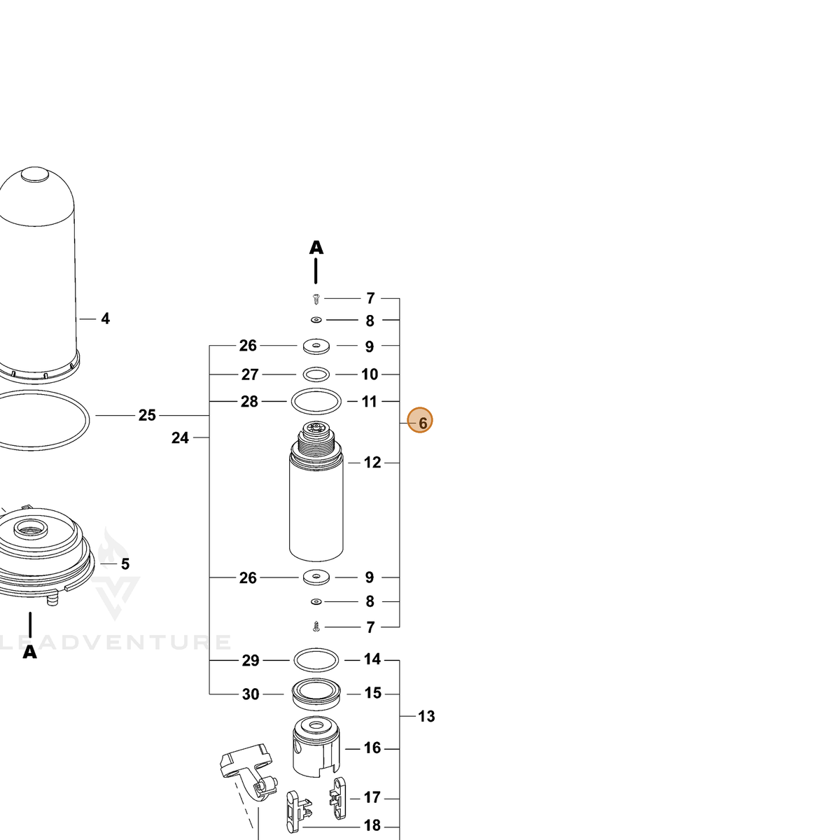 ECHO part 99944100474 — IPL diagram snippet (6x zoom, amber highlight)