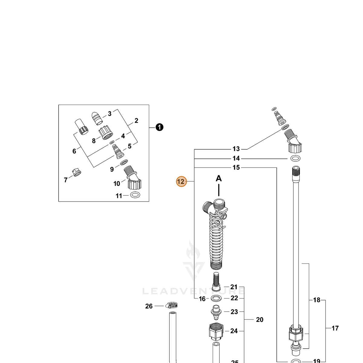 ECHO part 99944100486 — IPL diagram snippet (6x zoom, amber highlight)