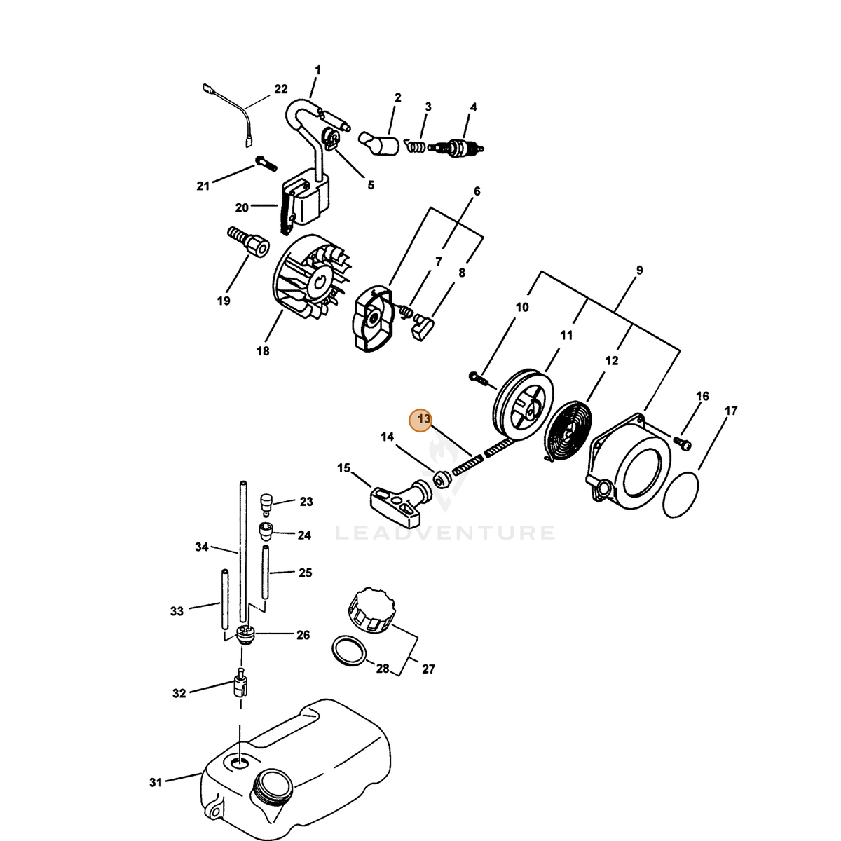 ECHO part 99944450000 — IPL diagram snippet (6x zoom, amber highlight)
