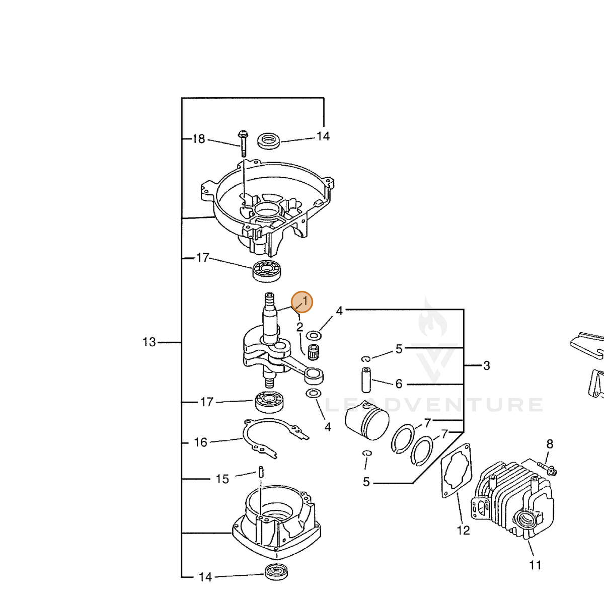 ECHO part A011000013 — IPL diagram snippet (6x zoom, amber highlight)