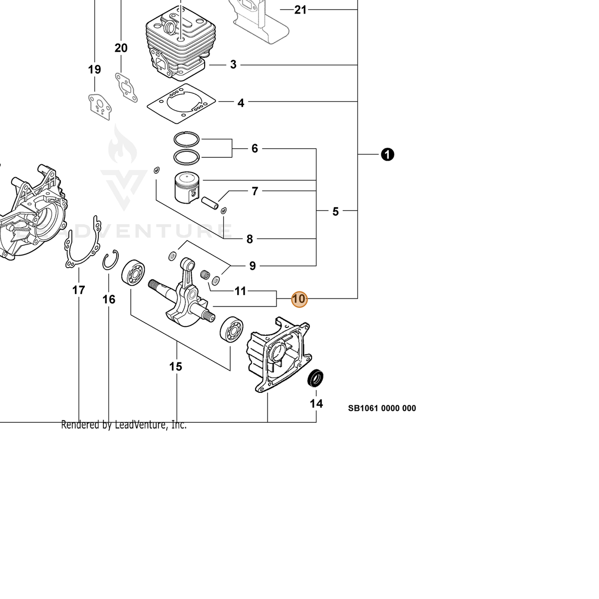 ECHO part A011000042 — IPL diagram snippet (6x zoom, amber highlight)