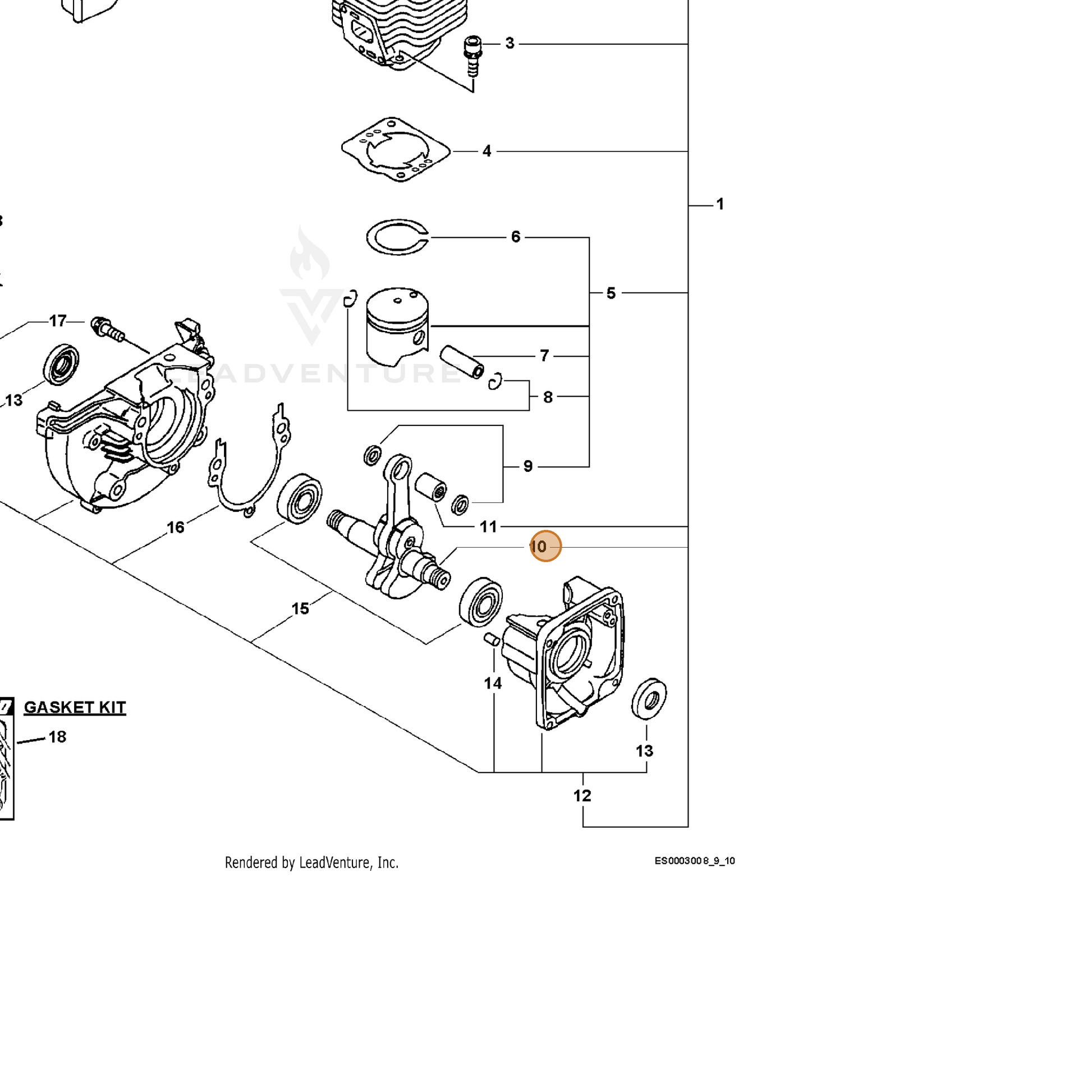 ECHO part A011000160 — IPL diagram snippet (6x zoom, amber highlight)