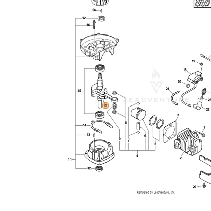 ECHO part A011000210 — IPL diagram snippet (6x zoom, amber highlight)