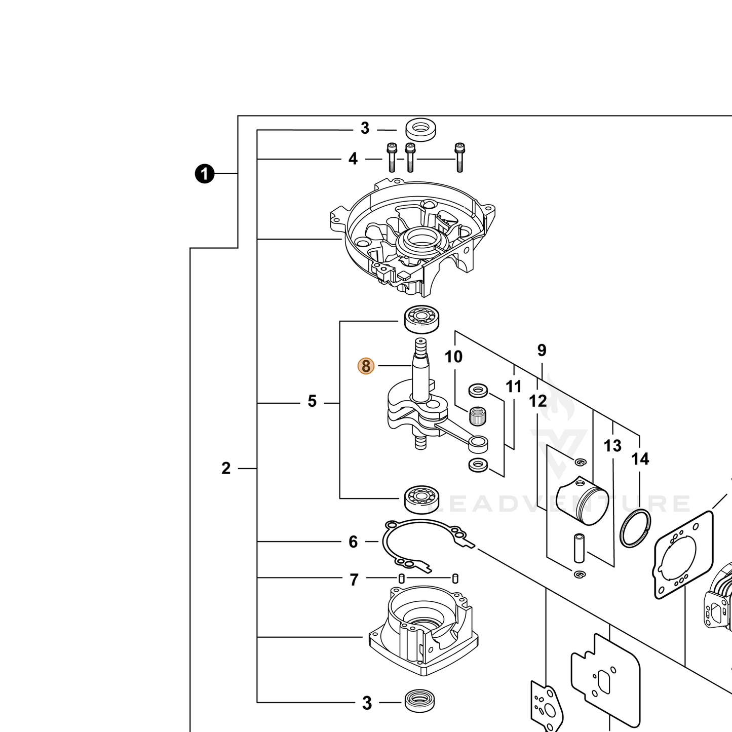 ECHO part A011000313 — IPL diagram snippet (6x zoom, amber highlight)