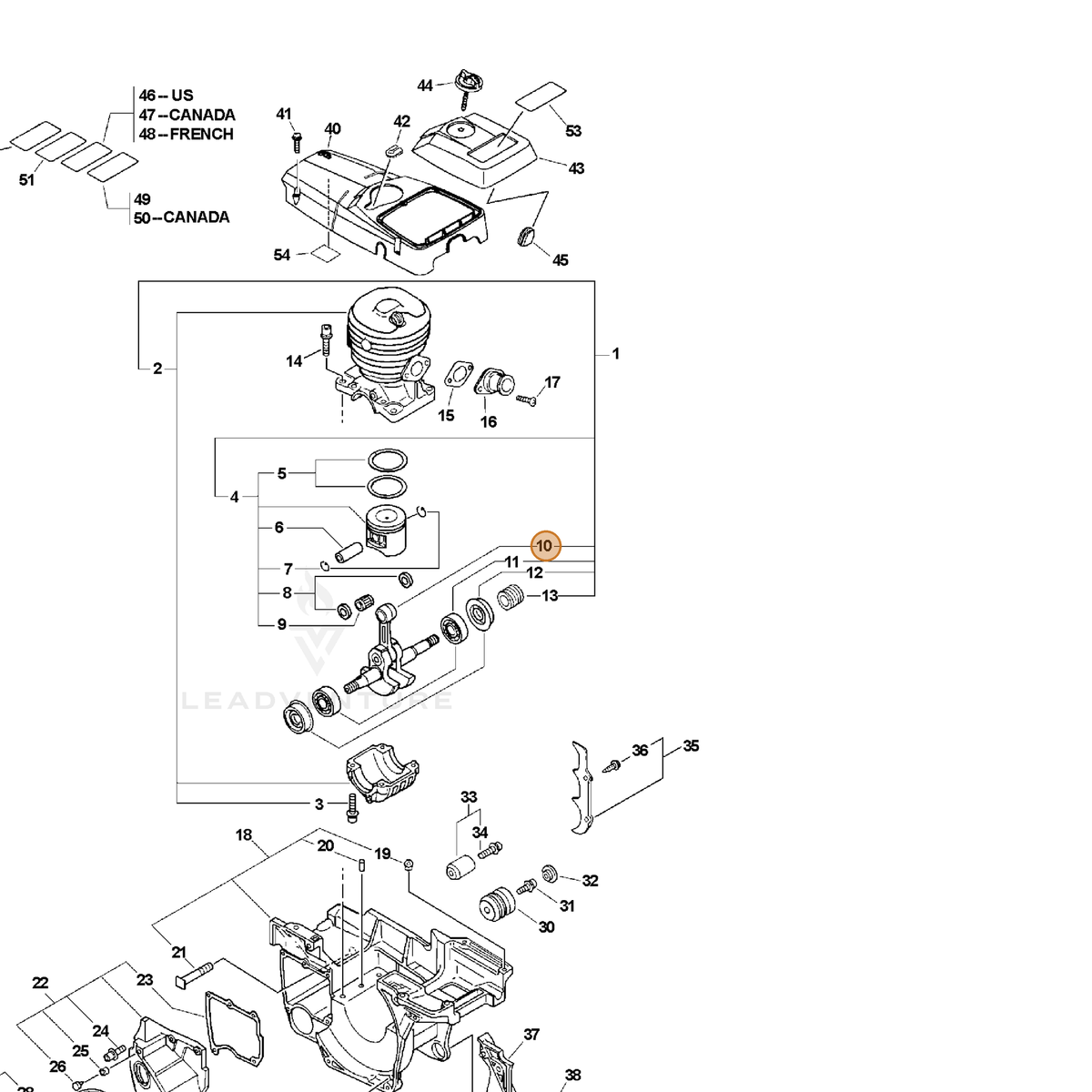 ECHO part A011000321 — IPL diagram snippet (6x zoom, amber highlight)