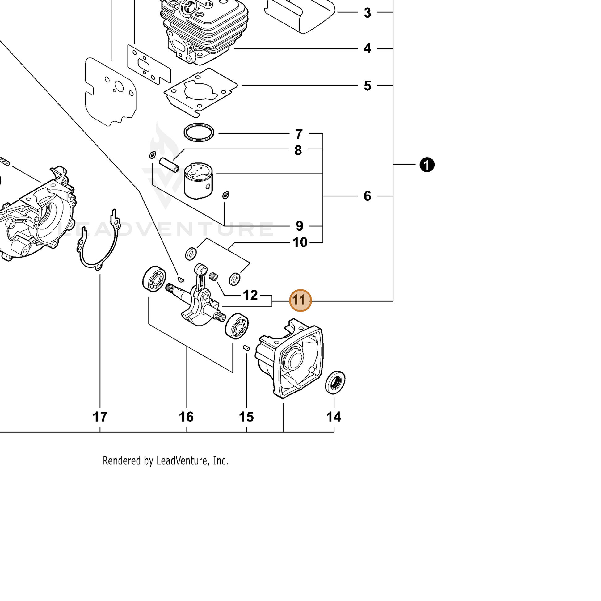 ECHO part A011000590 — IPL diagram snippet (6x zoom, amber highlight)