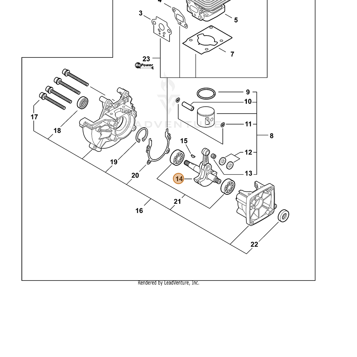 ECHO part A011001370 — IPL diagram snippet (6x zoom, amber highlight)