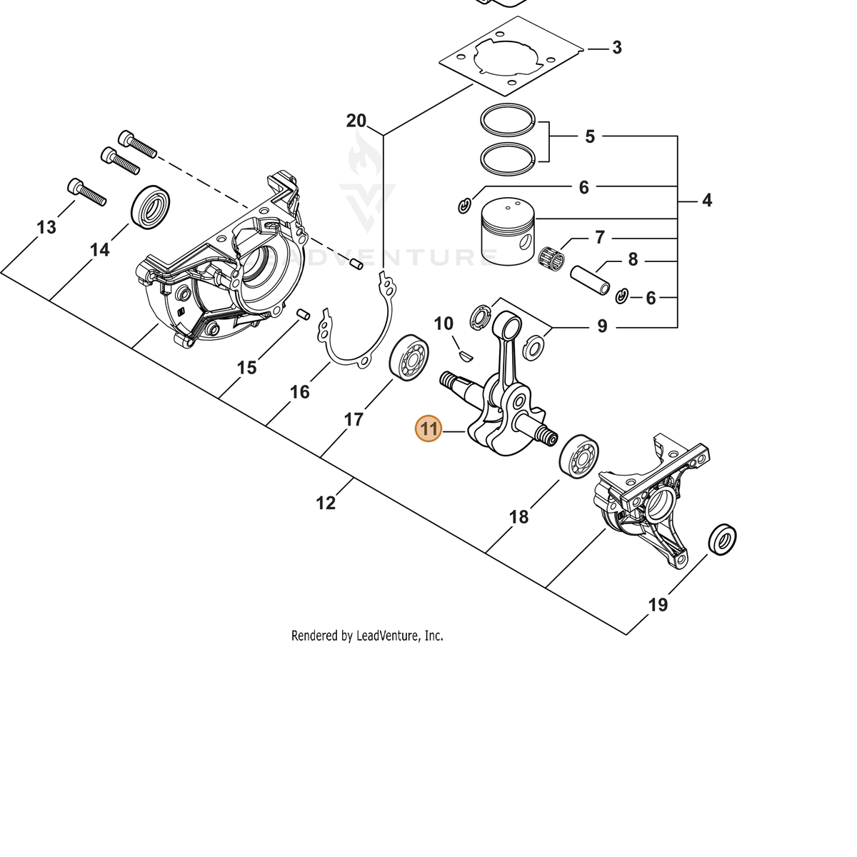 ECHO part A011001570 — IPL diagram snippet (6x zoom, amber highlight)