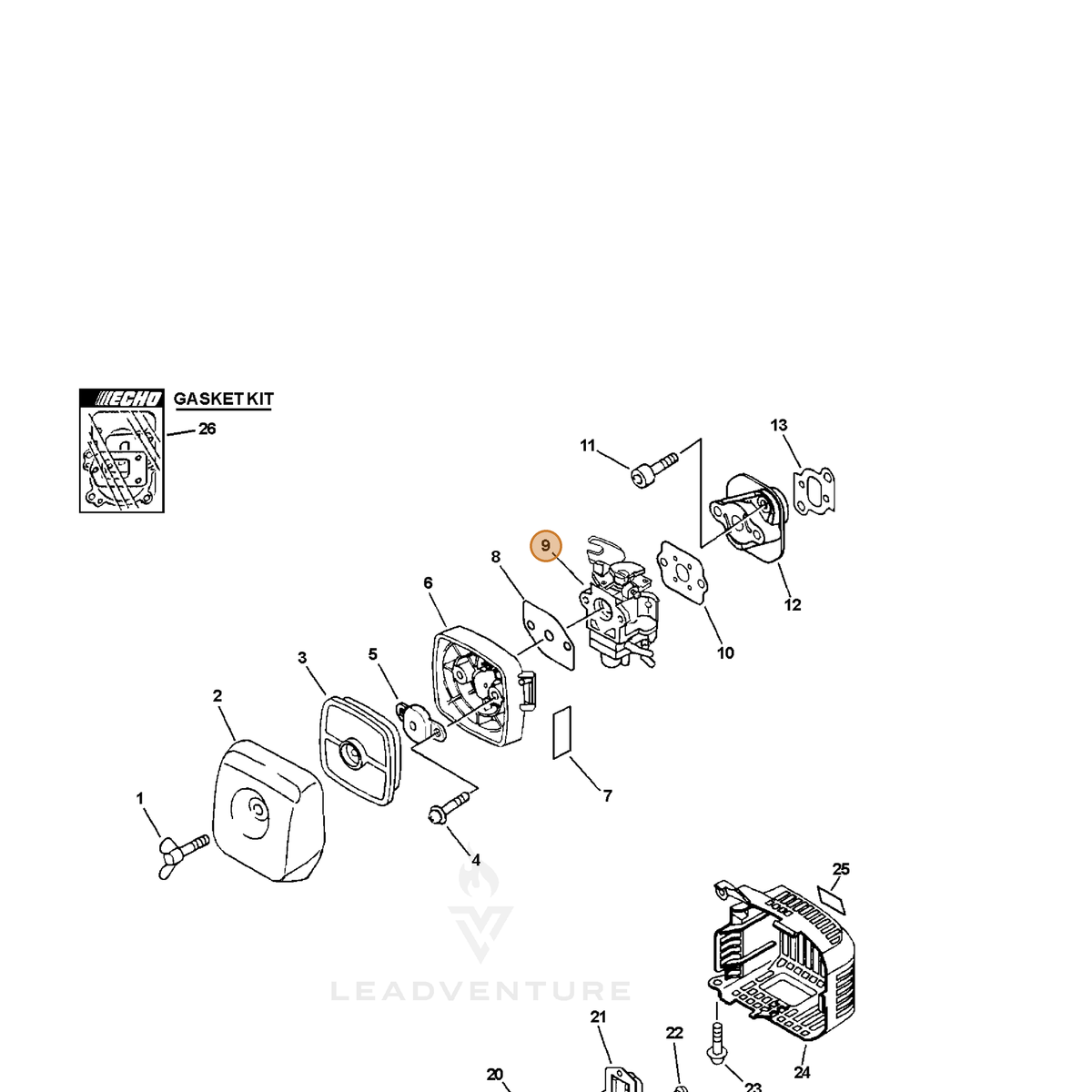 ECHO part A021000161 — IPL diagram snippet (6x zoom, amber highlight)