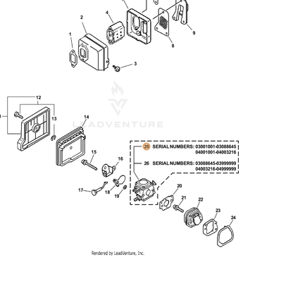 ECHO part A021000232 — IPL diagram snippet (6x zoom, amber highlight)