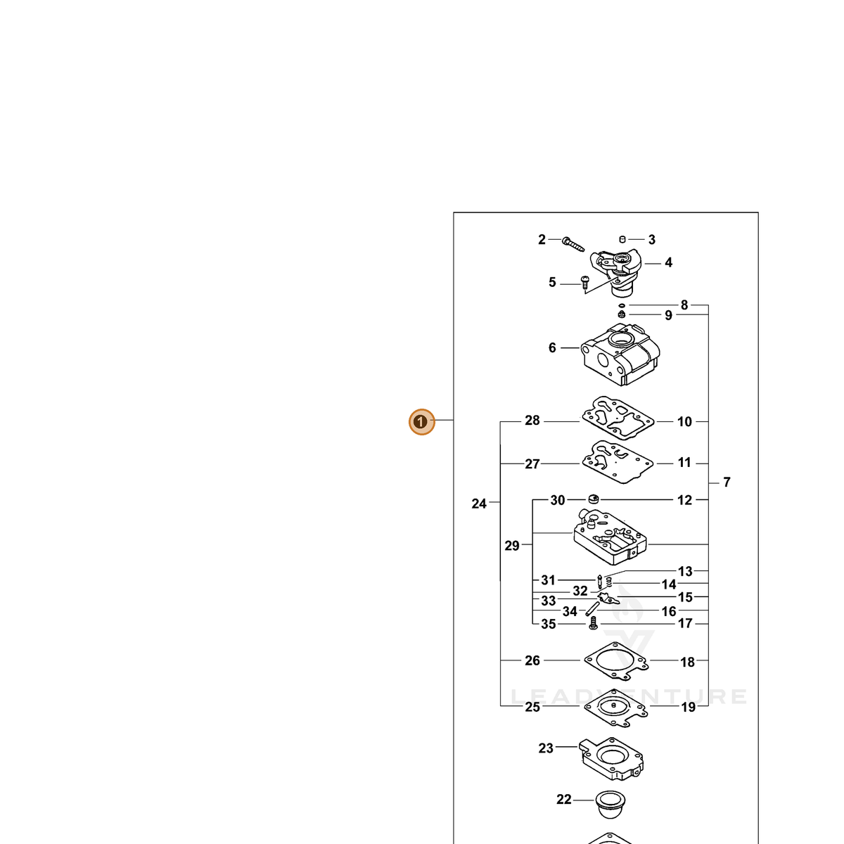ECHO part A021000541 — IPL diagram snippet (6x zoom, amber highlight)